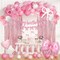 Pink Bow Birthday Party Decorations, Coquette Bow Light Pink and White Confetti Long Balloons Happy Birthday Banner Fringe Curtain Tassel Pompoms for Women Girls Theme Baby Shower Party Decorations